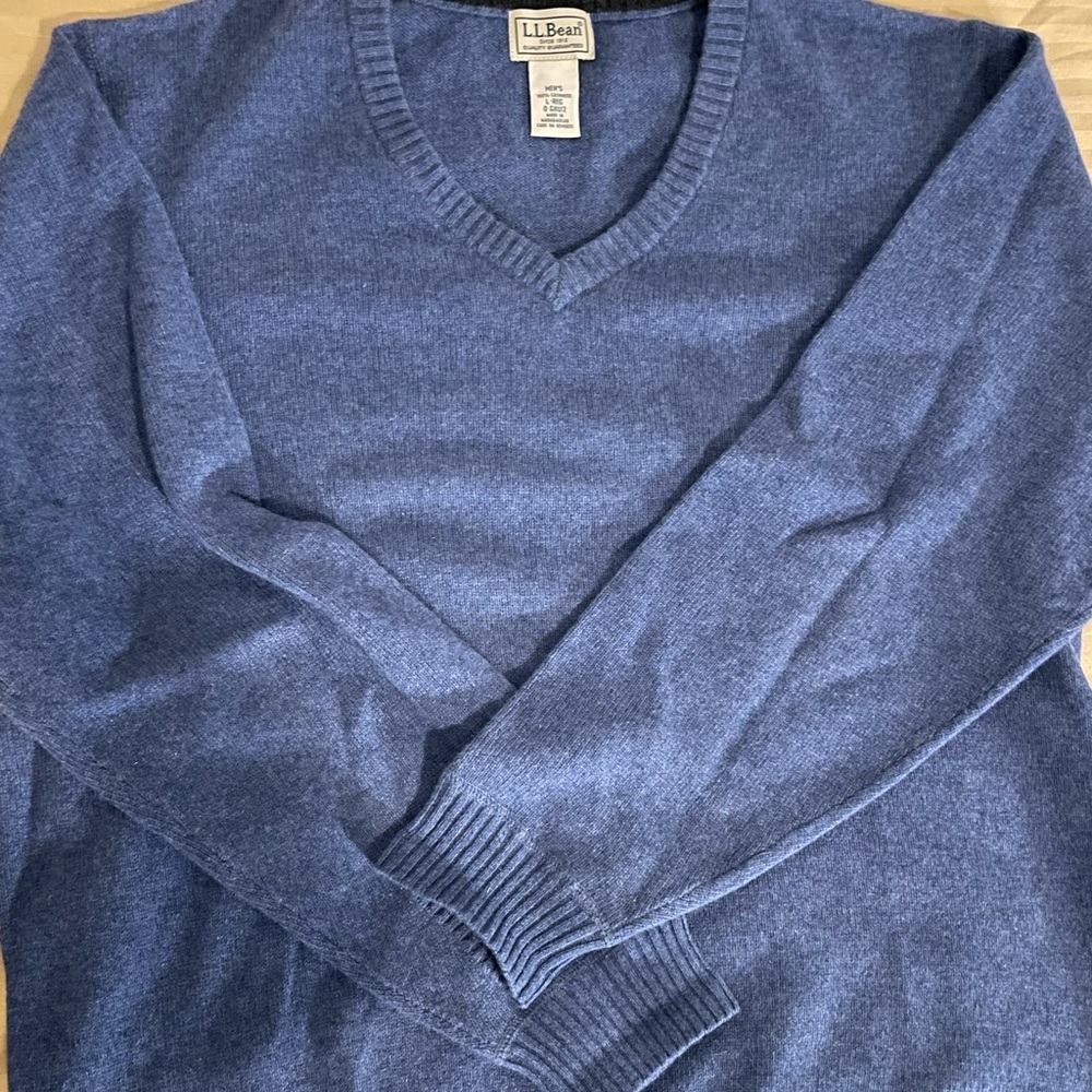 L.L. Bean 100% Cashmere V Neck Sweater Men’s L Blue Heather